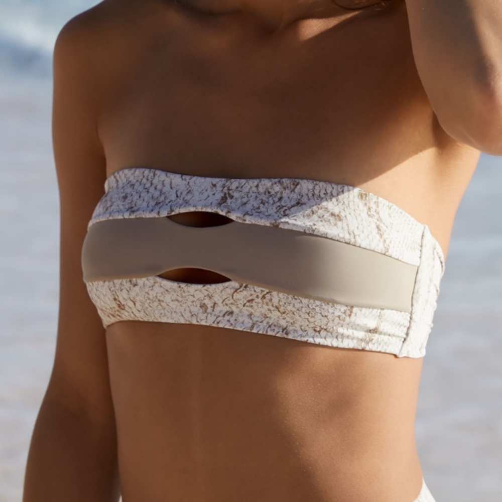 PQ Swim Bandeau bikini Snake Print taupe and white